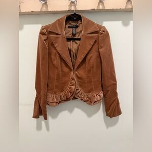 Laundry By Shelli Segal Brownish Velvety Blazer with Ruffled Hem & Bell Sleeves